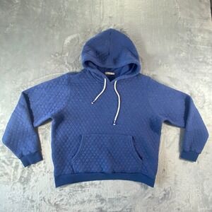 MARINE LAYER Quilted Hoodie Mens XL Blue Diamond Texture Pullover‎ Cozy